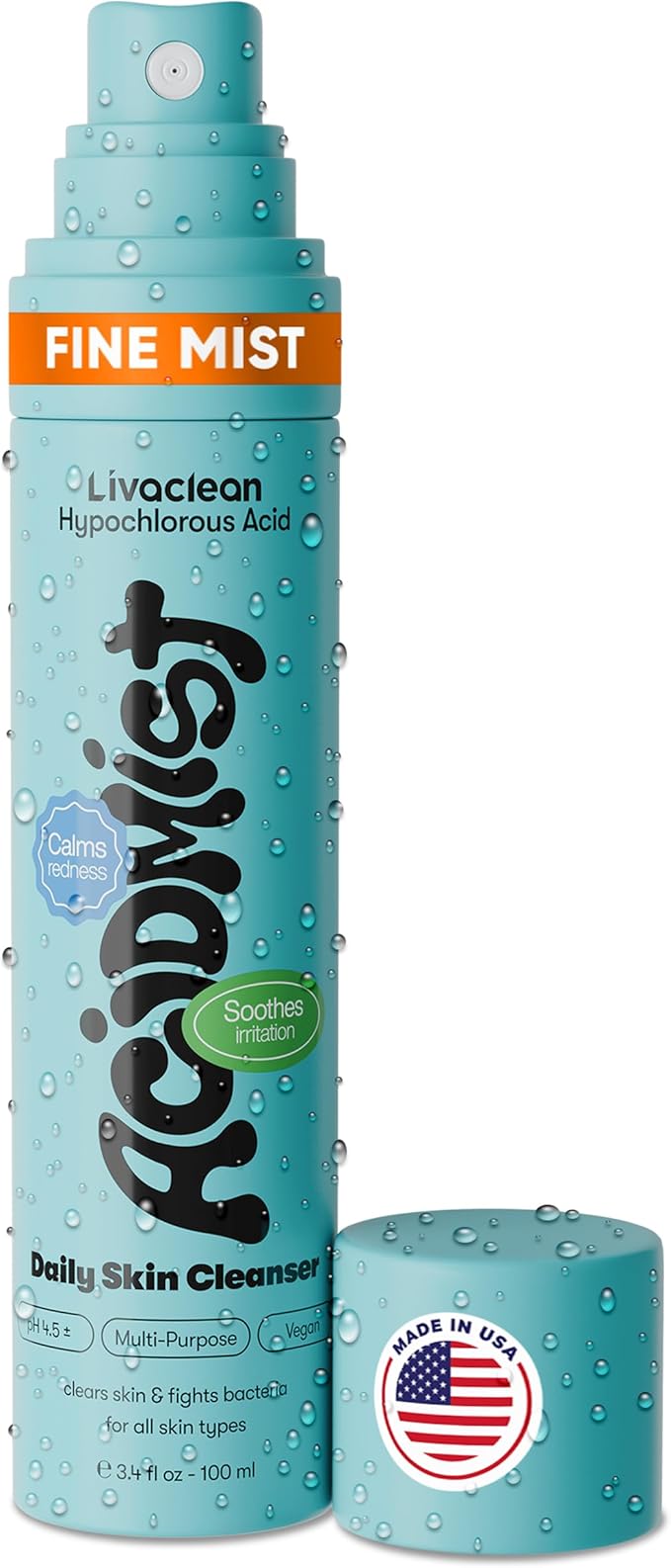 Hypochlorous Acid Spray for Face & Body - 3.4 fl oz 0.02% HOCL - Helps Reduce Redness and Breakouts - Travel Size Hypochlorous Spray - Multi-Purpose Topical Facial Skin Repair - pH-Balancing Toner