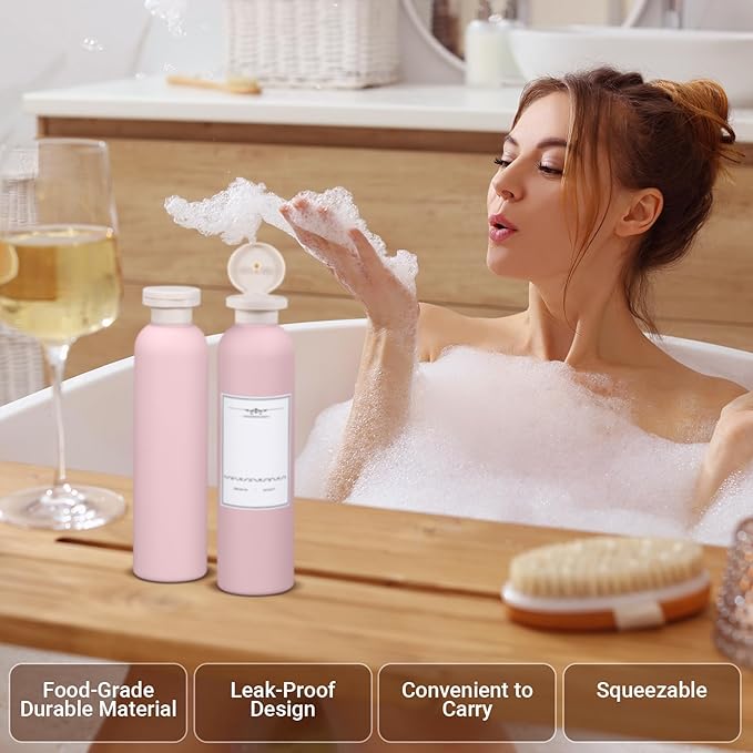 UMETASS 8.8oz Travel Essentials Shampoo Bottles for Toiletries,Empty Plastic Squeeze Bottles with Flip Cap for Toiletries Travel Size Shampoo and Conditioner (3 pack, pink)