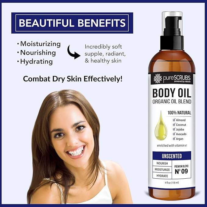 pureSCRUBS Ultra Moisturizing Unscented Body Oil for Dry Skin, 4 oz
