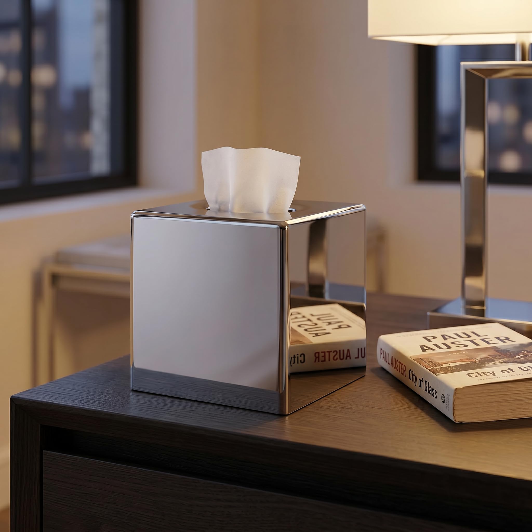 ABS Plastic Square Tissue Box Cover Facial Tissue Holder Silver Square Holder for Bathroom Vanity Countertops Bedroom Dresser Night Stand 5.38X5.38X5.11In Non-Stainless Steel