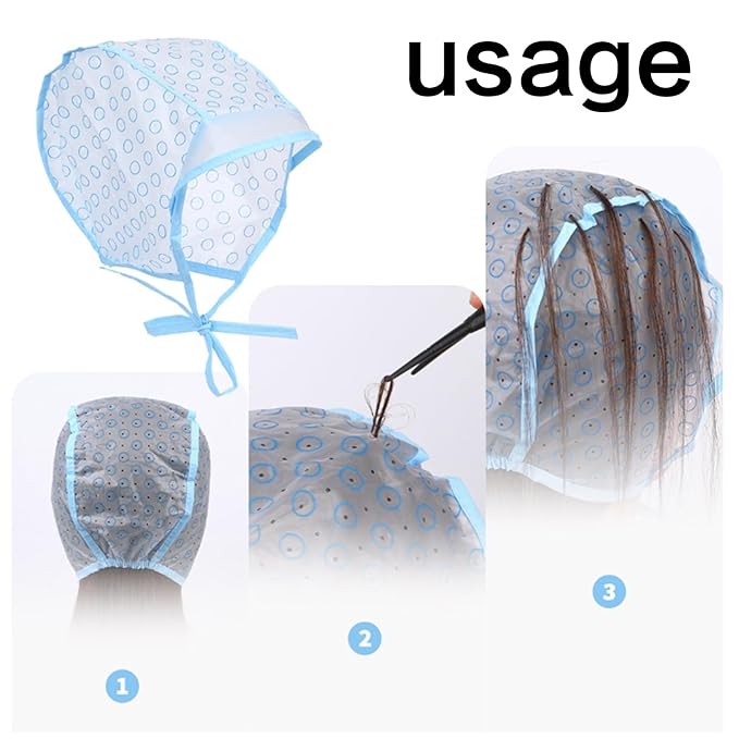Salon Hair Coloring Dye Cap, 6Pcs with Needles Crochet Hooks