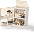 AERCIINC Makeup Organizer with Drawers and Lid, Large Skincare Organizer for Vanity, Dustproof Cosmetic Organizer and Makeup Storage Box with Brush Holder for Dresser, Bathroom Countertop