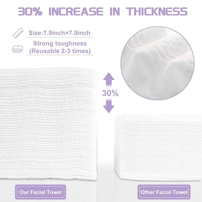Disposable Face Towel 100 Count, Soft Cotton Face Towels, Dry Wipes Facial Cloths Towelettes for Washing and Drying, Lint Free Facial Tissue for Skincare, Makeup Remover and Cleansing