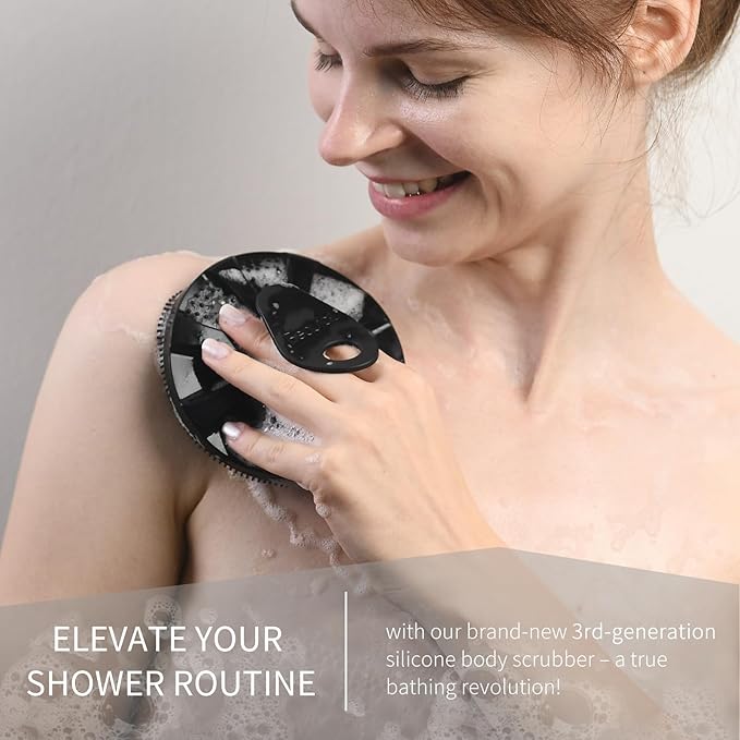 Silicone Body Scrubber 2 Pack, BEAUTAIL Gentle Bristles Shower Bath Brush, Lather Nicely, Soft Massage Body, More Hygienic Than Loofah, Gentle Exfoliating for Sensitive Skin, Green+Black