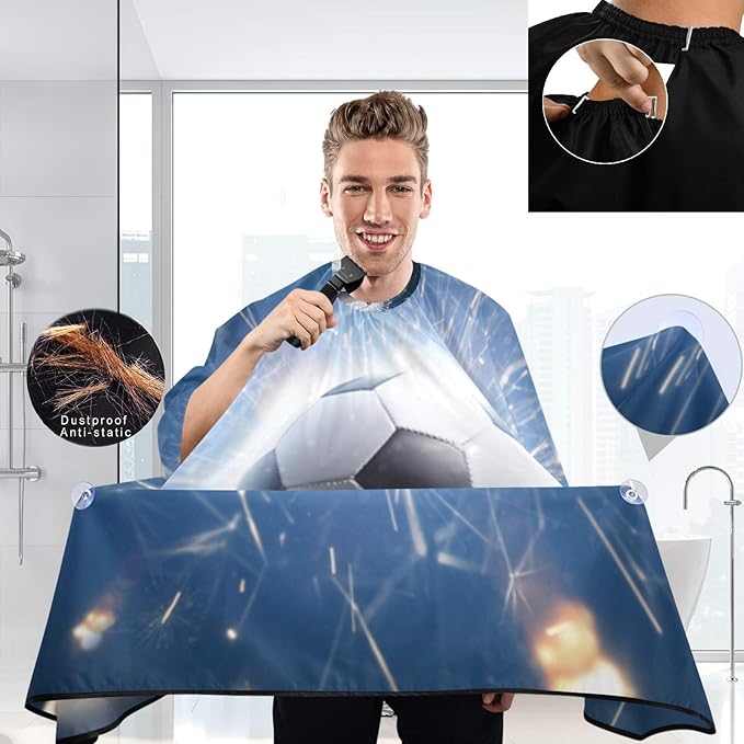 visesunny Barber Cape Flying Football With Fire Modern Polyester Hair Cutting Salon Cape Apron Anti-Static Haircut Water-Resistant Shaving Cloth Beard Shaving Bib Hairdressing Cape