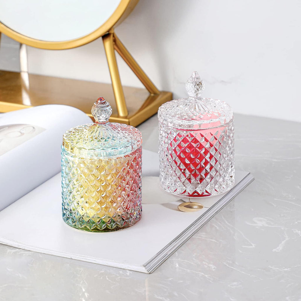 rejomiik 2 Pack Qtip Holder Apothecary Jars with Lid, Thick Glass, Rainbow
