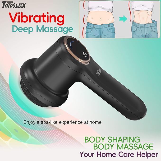 TOTO81JXM Handheld Cellulite Massager, Body Sculpting Machine, Lymphatic Drainage Device, Lipo Massage Roller for Stomach Belly Butt Arms Legs, Vibrating Massage Home Use Cordless & Mini (Black)