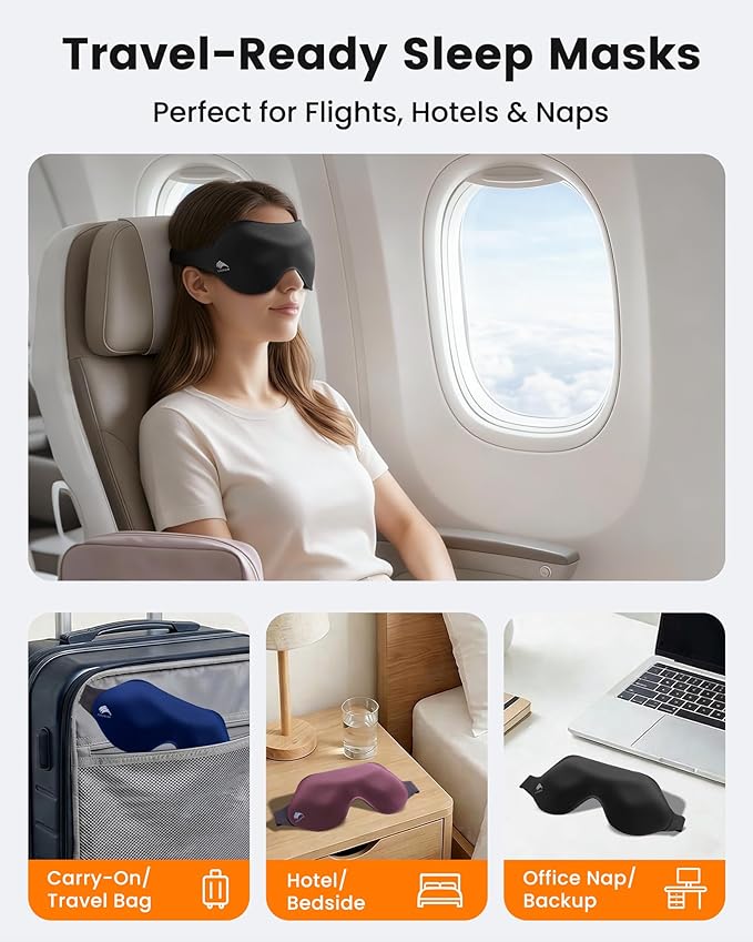Sleep Masks for Women Men: True Blackout Eye Mask for Sleeping, 3D Contoured Zero Eye Pressure, Lash-Friendly (Blink Freely), Side Sleeper Comfort, Adjustable Strap Blindfold, Night Eye Cover
