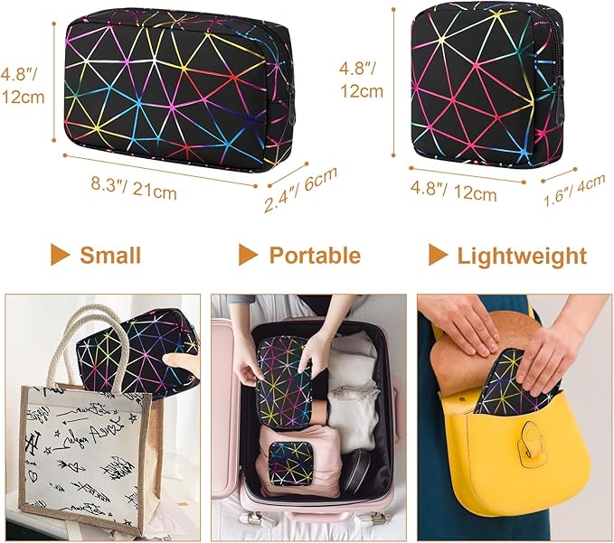 Likesing Period Bag for Teen Girls, Leather Sanitary Napkin Storage Bag, Portable Menstrual Pad Bag Period Pads Pouch, Small Make Up Bags(Colorful,Black)