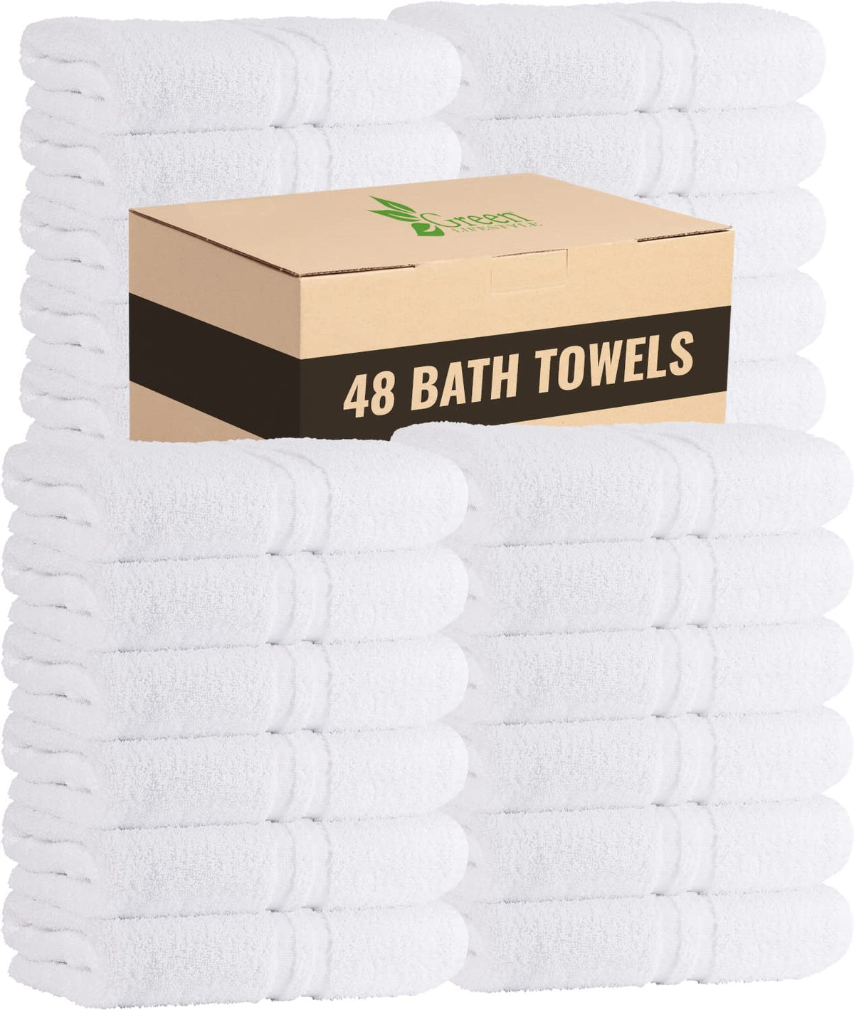 GREEN LIFESTYLE Luxury Bath Towel - White Large Bath Towels Pack for Spa, Gym, Bathroom, Hotel - 86% Cotton 14% Polyester -Super Soft, Thick and Absorbent 24 x 50 Bulk Bath Towel - (8-Pack)