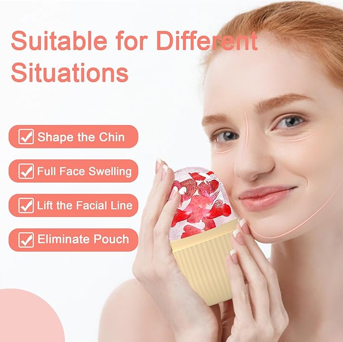 Joyeee Ice Face Roller, Reusable Silicone Mold Face Massage Eye Facial Beauty Skin Care Tools Apply Ice for Shrink Pores Anti Wrinkle Reduce Puffiness Improve Skin Elasticity, Striped, Yellow