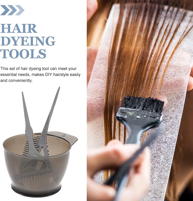 Healifty Hair Dye Coloring Kit 3Pcs - Hair Dye Bowl, Hair Dye Brush, Hair Dye Comb, Hair Dying Accessory Kit for Salon & Home Hair Coloring (Grey)