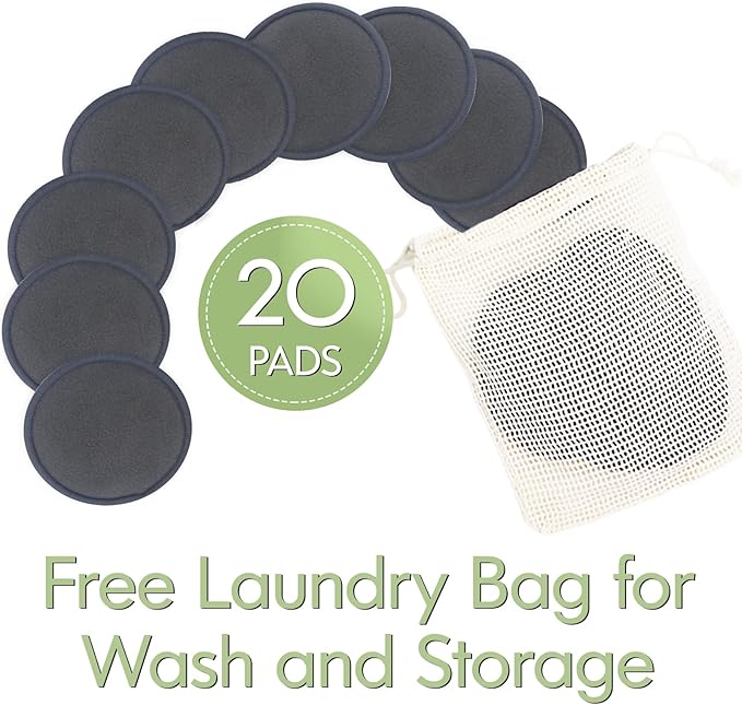 Sopurrrdy 20 Pcs Reusable Makeup Remover Pads - Gray Bamboo Reusable Cotton Rounds with Laundry Bag