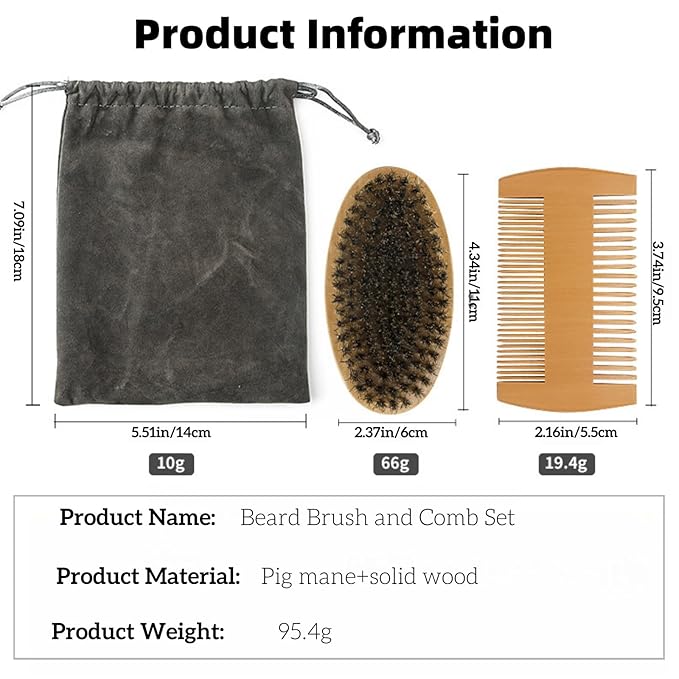 viviyoo Beard Brush and Comb Set for Men Boar Bristle Beard Brush, Wooden Comb & Travel Pouch White Elephant Gifts, Christmas Stocking Stuffers for Husband Dad Boyfriend Portable Beard Grooming Kit