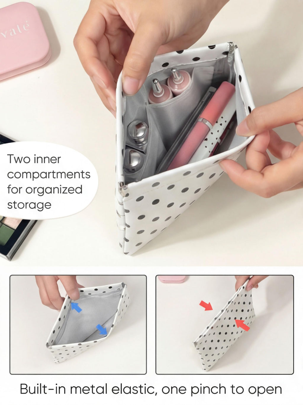 Ksriylm Dots Leather Makeup Pouch Set for Women Small Make Up Bag for Purse Waterproof Initial Makeup Cosmetic Bags Pouches for Purse Aesthetic Travel Toiletry Bag,White Black