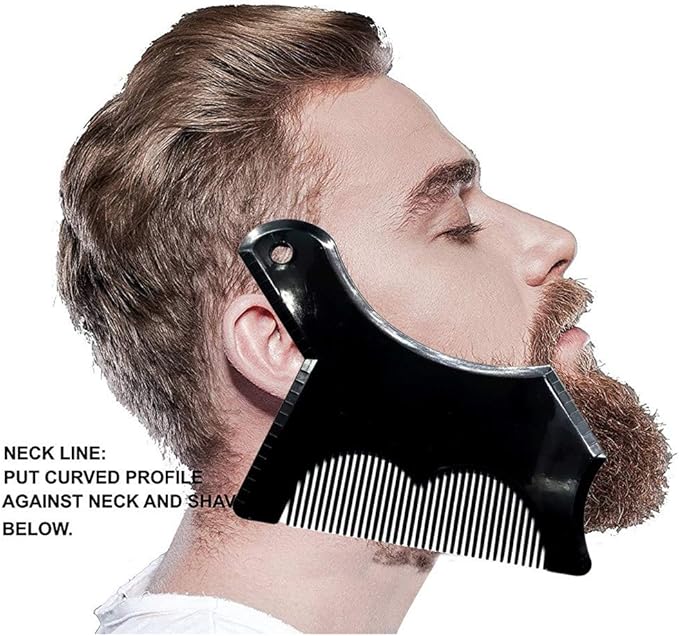 Beard Shaping Tool with Inbuilt Comb and Transparent Template Works with Electric Trimmers for Perfect Lineup Edging Jaw Cheek Neck Line Symmetric Curve Step Cut Styling Guide (Black)