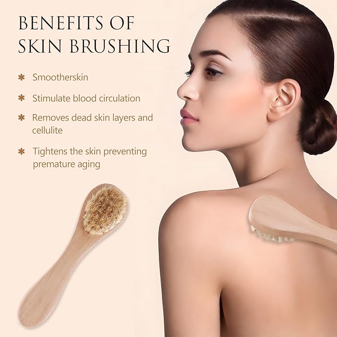 Kootinn 2 Pack Mini Dry Brush, Natural Bristle Small Body Brush, Exfoliating Facial Cleansing Brush for Soft Skin and Other Sensitive Areas Like Your Neck, Chest, and Nails
