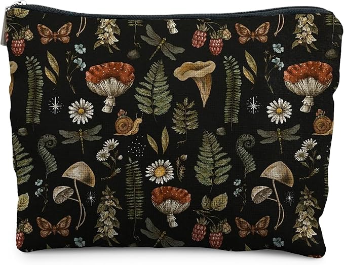 RYYCDOI Dark Forest Cottagecore Mushroom Makeup Bag - Forest Cosmetic Bag for Gifts, Mushroom Lovers