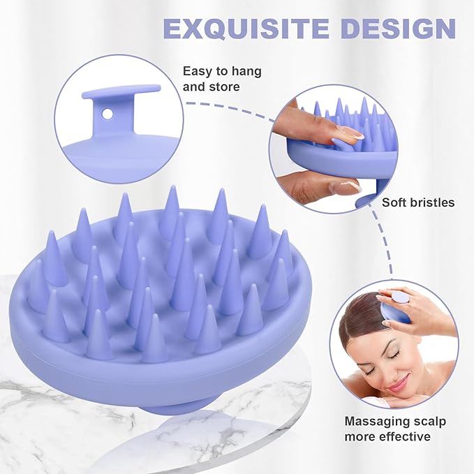 Meartchy Silicone Scalp Massager, Scalp Scrubber for Hair Growth with Soft Bristles, Scalp Exfoliator Brush Dandruff Removal Shampoo Brush for Wet Dry Scalp Care (Light Purple)