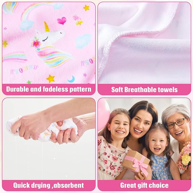 2 Pack Kids Microfiber Hair Drying Towel Wrap - Unicorn Hair Drying Turban for Girls & Women - Rapid Drying