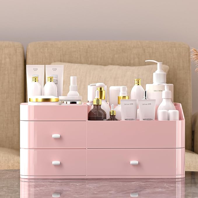 MIUOPUR Makeup Organizer with Drawers, Bathroom Counter Organizer, Plastic Cosmetic Display Case, Large Skincare Storage for Vanity Countertop, Ideal for Bedroom Dresser top and Desktop