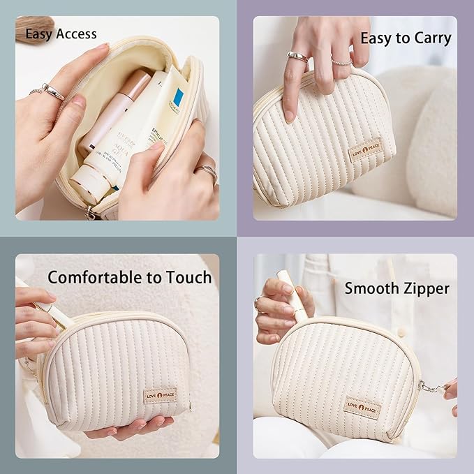 Duleylv Small Makeup Bag for Purse Mini Cosmetic Pouch Waterproof Zipper Pouch for Women Small Cosmetic Bag PU Leather Travel Makeup Bag Lipstick Bag Light Purple
