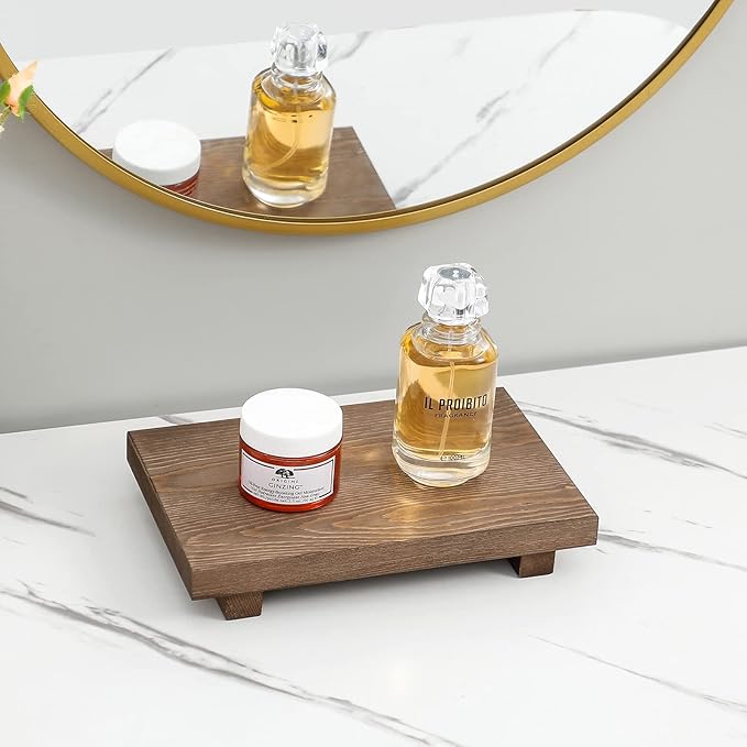 Bathroom Tray Wood Riser Kitchen Decor Soap Holder, 9" x 6" Walnut