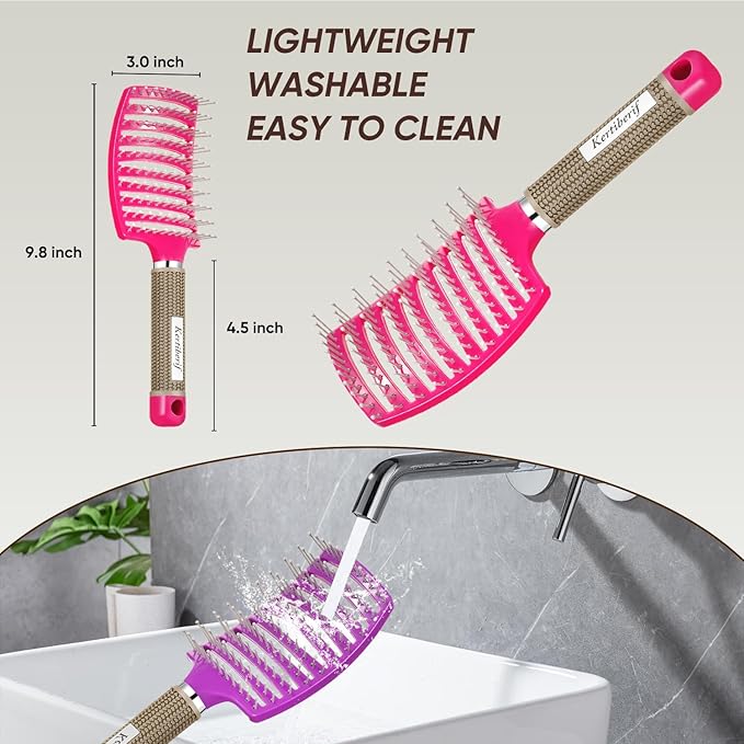 Kertiberif 2 Pack Curved Vented Detangling Brush for Wet and Dry Hair, Paddle Styling Hair Brush for Faster Blow Drying, Detangler Brush for Women Men Curly Thick Hair