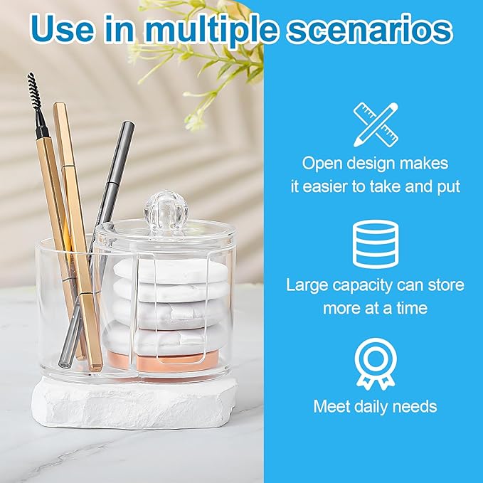 Gsbnjuy Cotton Swab Holder Dispenser Dual-Compartment Cotton Organizer Clear Vanity Canister with Removable Dustproof Lid Bathroom Accessories Storage Organizer for Cottons Swabs Balls Pads Floss