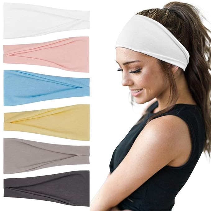 YONUF Fashion Headbands For Women Wide Headband Yoga Workout Head Bands Hair Accessories Band 6 Pack