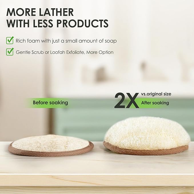 RIYNIBIY 2PCS Natural Exfoliating Loofah Body Scrubber, Loofah Exfoliating Body Scrubber for Bath, Made with Natural Egyptian Shower Loofah Sponge, Shower Exfoliator for Women and Men