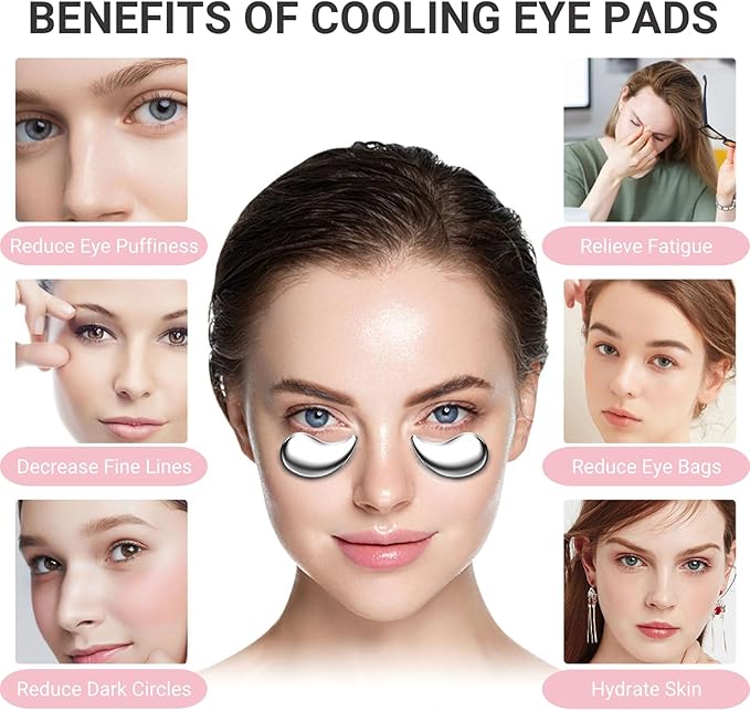 AOSHAWN Mini Cooling Eye Pad for Puffy Eyes - Unbreakable Stainless Steel Eye Mask for Anti-Aging, Wrinkles and Puffiness Relief - Hot or Cold Therapy - Suitable for All Ages (Silver)