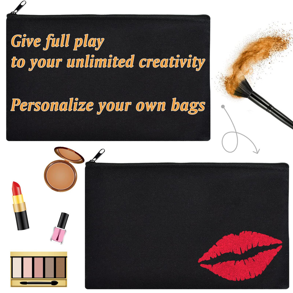 ZeeDix 12 Pieces Canvas Zipper Pouch Bulk, 8.3 x 5 inches DIY Craft Makeup Travel Cosmetic Pouch Multipurpose Bulk Toiletry Blank Stationery Black Cotton Canvas Bag with Zipper