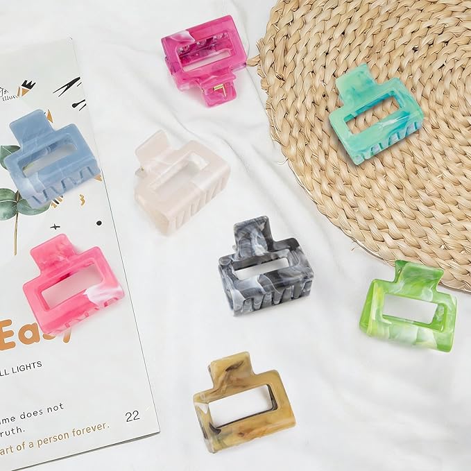 Cobinaan Medium Claw Hair Clips for Women and Girls, 2" Marble Pattern Rectangle Clips for Thin or Thick Hair, Nonslip Hair Jaw Clip
