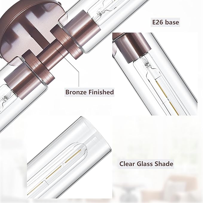 2 Light Bathroom Wall Sconces Set of 2,Modern Farmhouse Bronze Bathroom Light Fixture Over Mirror with Clear Glass Shade,Bathroom Vanity Light for Hallway Cabinet Bedroom Stairway Porch