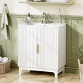 VINGLI 30 Inch Bathroom Vanity with Sink, Modern White Freestanding Cabinet with Ceramic Top, Fluted Soft-Close Doors & Gold Handles, U-Shape Storage for Small Bathroom