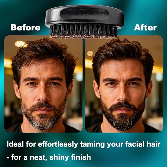 BilaliyMil 4.3 IN Natural Boar Bristle Beard Brush for Men, Premium Wooden Handle with Boar Bristles - Pocket Travel Mustache Grooming Tool for Husband & Father