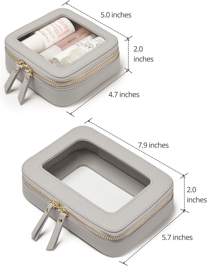 Popvibe Clear Makeup Case Toiletry Bag Travel Medium Clear Cosmetic Bag with Zipper, Make Up Bag Organizer Traveling TSA Approved Transparent Bag Car for Essentials, Mini & Medium, Beige Grey