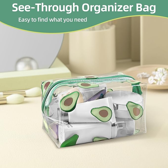 CarryEpic Clear Makeup Bag, Small Clear Toiletry Bag for Travel, Cosmetic Makeup Organizer Bags with Zipper, Plastic PVC Pouch Transparent Zip for Purse Reusable TSA Approved Quart Size (Avocado)
