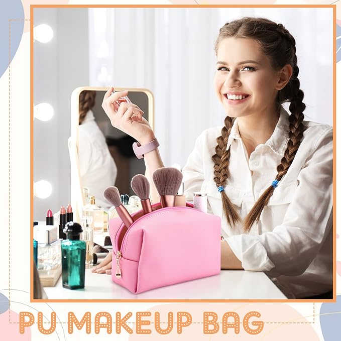 Kigeli Aesthetic Makeup Bags PU Leather Cosmetic Pouches Waterproof Plain Toiletry Bags Makeup Pouches Bulk for Women Party Gift Travel Storage Organizer(Macaron,7.1 x 2.8 x 4.3 in)