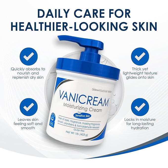 Vanicream Moisturizing Cream with Pump Dispenser, 16 Oz, Formulated without Common Irritants for Sensitive Skin, Body & Face Moisturizer, Restores Moisture & Soothes Irritated, Itchy Areas