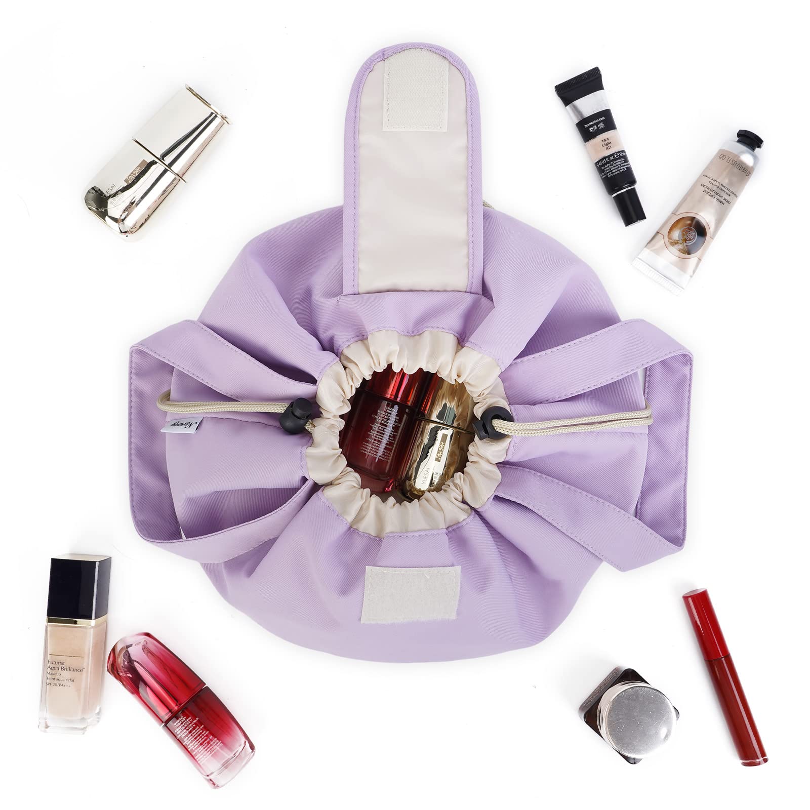 Narwey Barrel Drawstring Makeup Bag Large Cosmetic Bag Make up Bags Toiletry Bag Travel Bags for Toiletries Organizer for Women Gift for Teen Girls (Purple) (Patent)