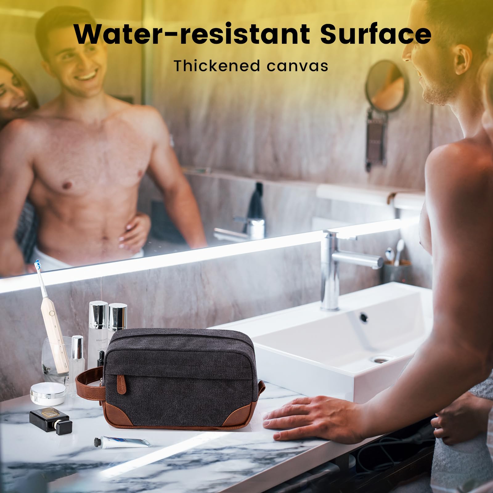 Vorspack Travel Toiletry Bag - Hanging Toiletry Bag for Men Water Resistant Canvas Shaving Bag with Large Capacity for Travel - Dark Grey