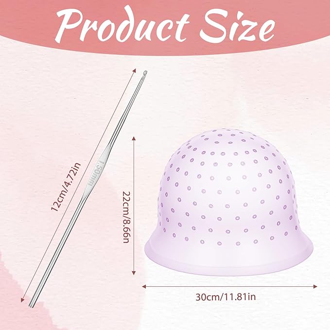 LIQWEI Punched Silicone Highlight Hair Cap with Needle, Professional Reusable Highlighting Poked Hole Caps with Hooks for Color Hair Salon Hairdressing Dyeing Staining Tools for Women Men