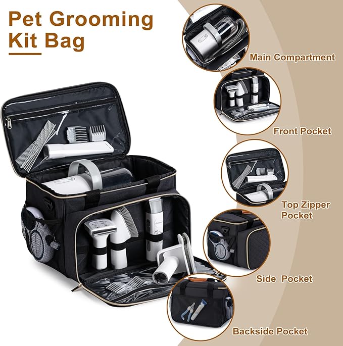 BABEYER Dog Grooming Vacuum Bag, Pet Grooming Kit Bag Perfect for Dog Hair Vacuum & Grooming Tool Kit Accessories- Black