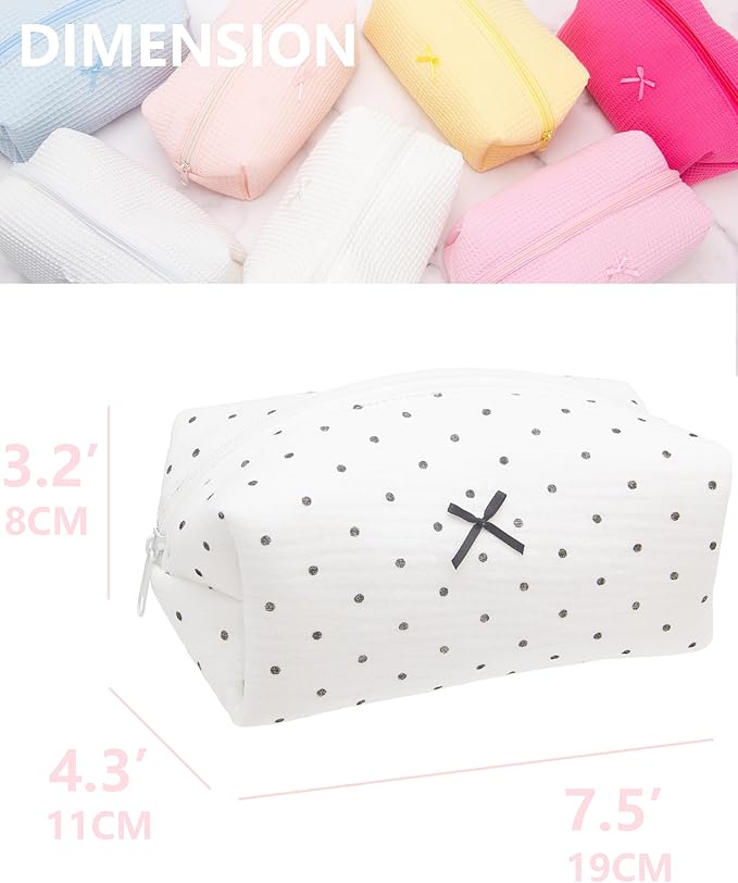 PAZIMIIK Cozy Makeup Bag for Women,Zipper Cosmetic Pouch,Gauze Polka Dot
