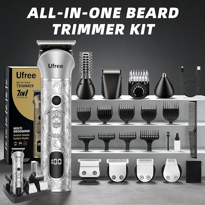 Ufree 7-in-1 Beard Trimmer for Men, Electric Razor Shaver, Men Grooming Kit