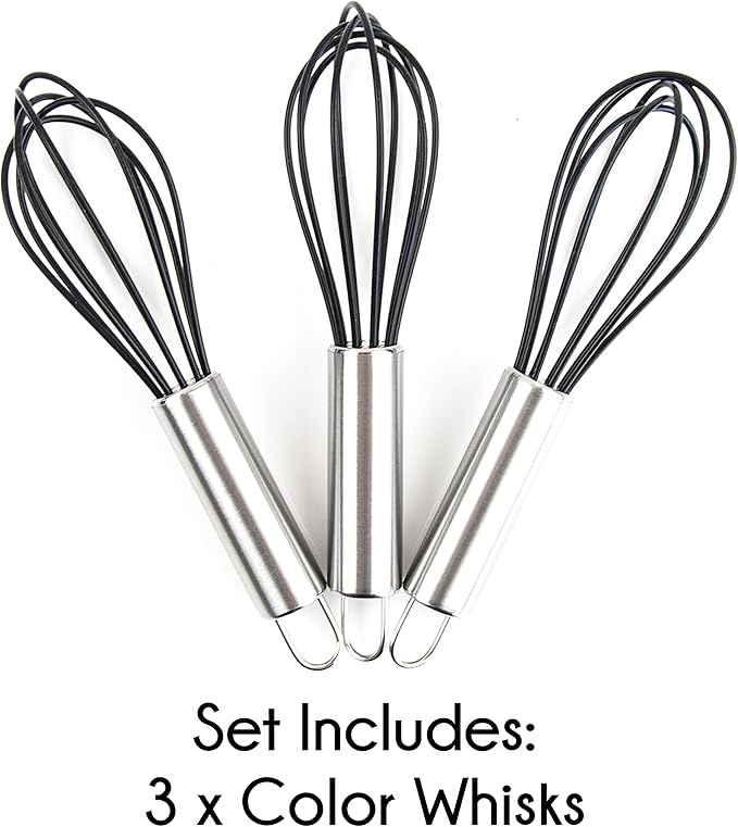 Hair Color Whisks - 3 Silicone Hair Dye Mixers with Stainless Steel Handles
