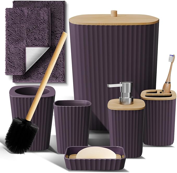 Clara Clark Bathroom Set - Christmas Bathroom Sets, Xmas Bathroom Accessories Set, 6PC Bathroom Accessory Set with Toilet Brush, Trash Can & Soap Dispenser