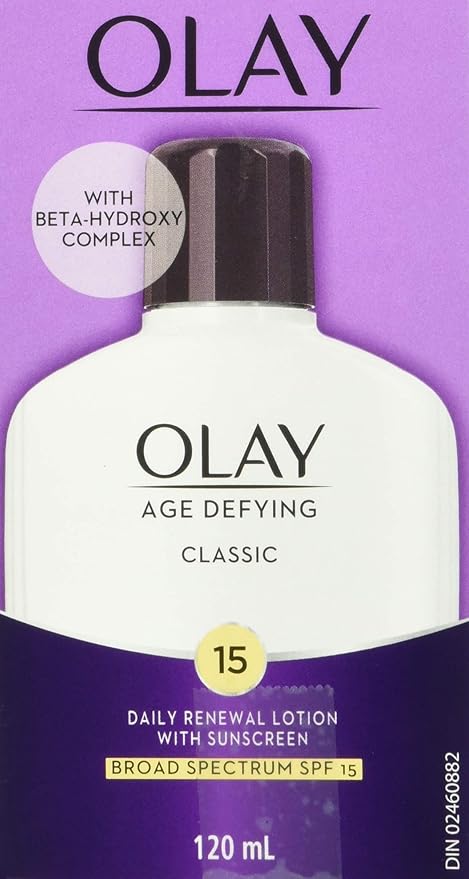 Olay Face Moisturizer, Age Defying Classic Daily Renewal Lotion,With Sunscreen,Classic,4 oz,(Pack of 2)